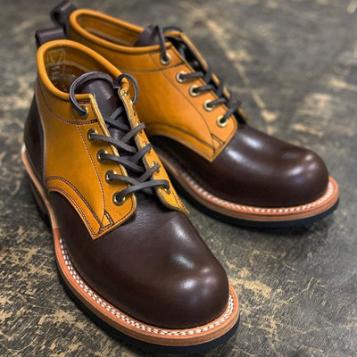 Bespoke elegant brown yellow ankle high leather boots for men - Thumbnail 3