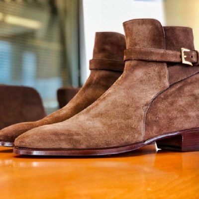 Mens brown suede decent looks jodhpurs buckle fasttening handmade boot - Thumbnail 2