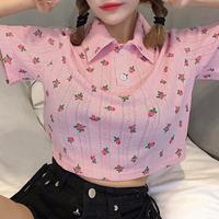Flower Print Pink Polo Shirt - Thumbnail 2