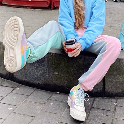 Macaroon color block high waist jogger pants