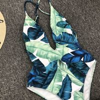 Leaf Print Sexy One-Piece Bikini Swimsuit - Thumbnail 2