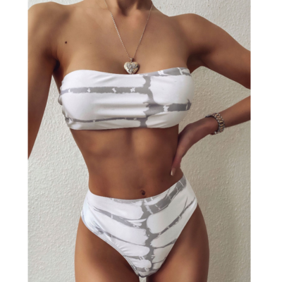 Print Tube Top Sexy High Waist Bikini