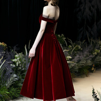 Burgundy velvet short prom dress party dress - Thumbnail 3
