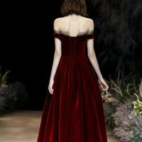 Burgundy velvet short prom dress party dress - Thumbnail 4