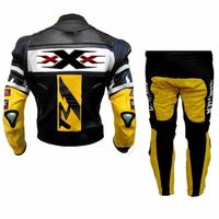 Men Black & Yellow Sports Racing Motorcycle Leather Suit Jacket & Pants UK - Thumbnail 1