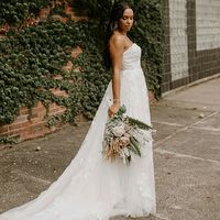 Simple A Line Sweetheart Tulle Lace Wedding Dresses - Thumbnail 3