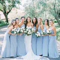 Charming A-Line Halter Sky Blue Chiffon Long Bridesmaid Dresses - Thumbnail 1