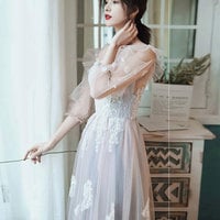 Cute tulle lace long prom dress evening dress - Thumbnail 1