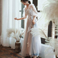 Cute tulle lace long prom dress evening dress - Thumbnail 3