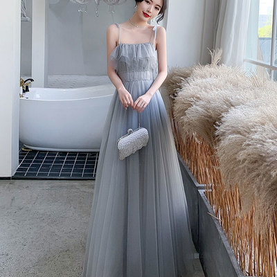 Gray tulle sequins long prom dress party dress - Thumbnail 5