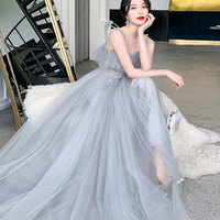 Gray tulle sequins long prom dress party dress - Thumbnail 3