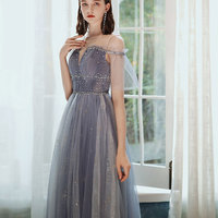 A line tulle sequins long prom dress - Thumbnail 3