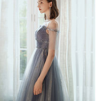 A line tulle sequins long prom dress - Thumbnail 4