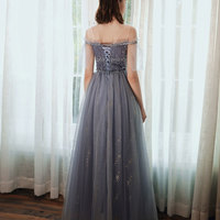 A line tulle sequins long prom dress - Thumbnail 5