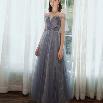 A line tulle sequins long prom dress - Thumbnail 5