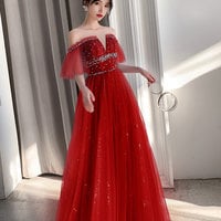 A line tulle sequins long prom dress - Thumbnail 6