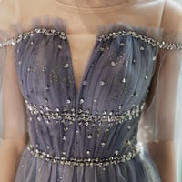 A line tulle sequins long prom dress - Thumbnail 2