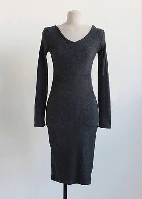 Long Sleeve Fitted Knee Length Dress