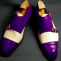 Customize Purple And White MONK Style Real LEATHER Formal Shoes For Men - Thumbnail 1