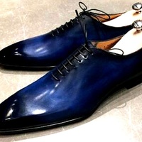 Comfortable Navy Blue OXFORD Patina Palpable Real LEATHER Gorgeous Events Shoes - Thumbnail 1