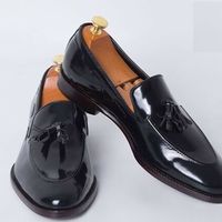 Handmade Mens Patent Leather Tassels Shoes, Men Black tassels moccasins Loafer - Thumbnail 1