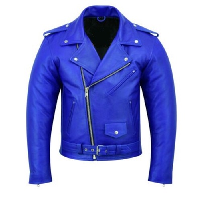  New Handmade Men's Genuine Blue Leather Brand Perfect Motorcycle Biker Jacket