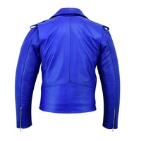  New Handmade Men's Genuine Blue Leather Brand Perfect Motorcycle Biker Jacket - Thumbnail 1
