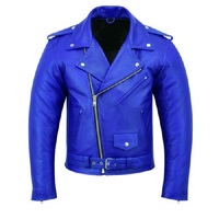 New Handmade Men's Genuine Blue Leather Brand Perfect Motorcycle Biker Jacket - Thumbnail 4
