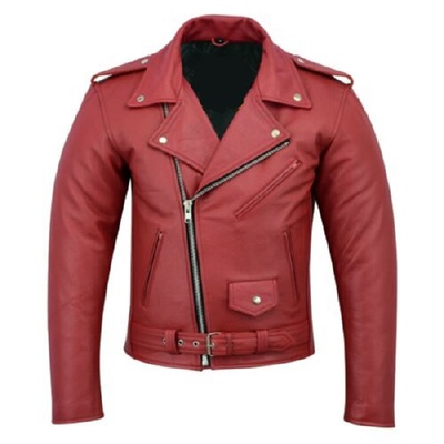  New Handmade Men's Genuine Red Leather Brand Perfect Motorcycle Biker Jacket