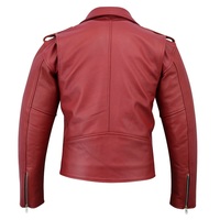  New Handmade Men's Genuine Red Leather Brand Perfect Motorcycle Biker Jacket - Thumbnail 1