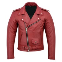  New Handmade Men's Genuine Red Leather Brand Perfect Motorcycle Biker Jacket - Thumbnail 4