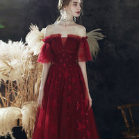 Burgundy sequins long prom dress - Thumbnail 2