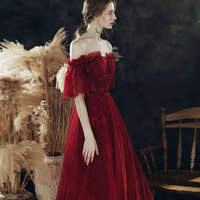 Burgundy sequins long prom dress - Thumbnail 4