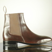Men,s Brown Chelsea Leather Ankle Boots. Men Dress Formal Fashion Boot - Thumbnail 2