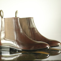 Men,s Brown Chelsea Leather Ankle Boots. Men Dress Formal Fashion Boot - Thumbnail 3