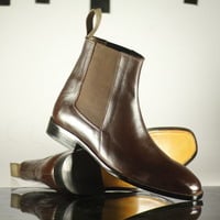 Men,s Brown Chelsea Leather Ankle Boots. Men Dress Formal Fashion Boot - Thumbnail 1