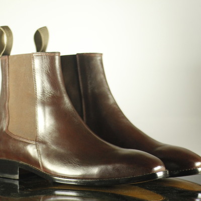 Men,s brown chelsea leather ankle boots. men dress formal fashion boot - Thumbnail 2