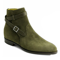 Men,s Olive Green Jodhpurs Suede Ankle Boots. Men Dress Buckle Fashion Boot - Thumbnail 1