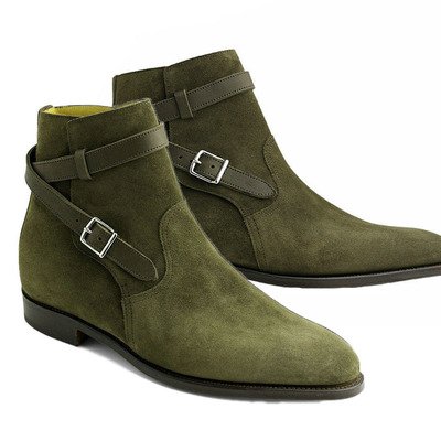 Men,s olive green jodhpurs suede ankle boots. men dress buckle fashion boot - Thumbnail 2
