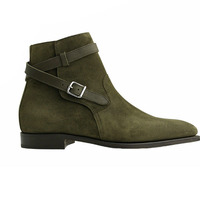 Men,s Olive Green Jodhpurs Suede Ankle Boots. Men Dress Buckle Fashion Boot - Thumbnail 3
