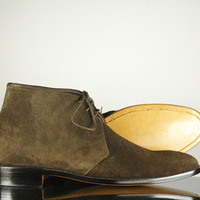 Men,s Brown Half Ankle Suede Boots. Men Dress Lace Up Fashion Boota - Thumbnail 2