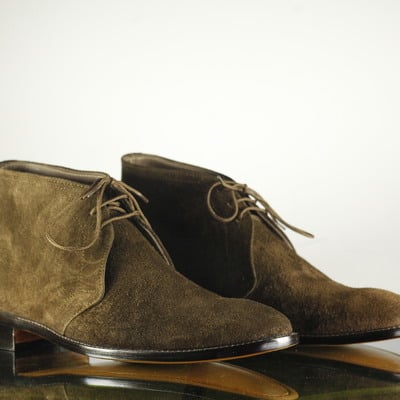 Men,s brown half ankle suede boots. men dress lace up fashion boota - Thumbnail 2