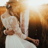 Elegant 3/4 Sleeves Round Neck Lace Wedding Dresses - Thumbnail 2