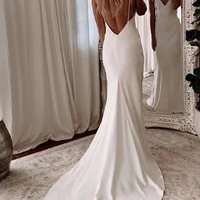 Charming Mermaid V Neck Spaghetti Straps Soft Satin Wedding Dresses - Thumbnail 1