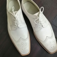 Fashionable DERBY In Classy White Full Brogue Premium LEATHER Men Dress Shoes - Thumbnail 1