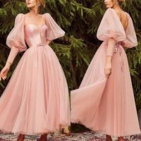 Princess A-Line Sweetheart Backless Pink Tulle Ankle length Prom Dresses - Thumbnail 1