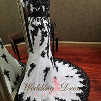 Stunning Black and White Gothic Wedding Dress with Sweetheart Neckline, Unique Wedding Dress, Alternative Bridal Gown with Corset,555 - Thumbnail 3