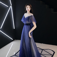 Blue tulle sequins long prom dress - Thumbnail 1