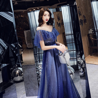 Blue tulle sequins long prom dress - Thumbnail 2