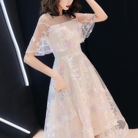 Champagne tulle short prom dress cocktail dress - Thumbnail 4